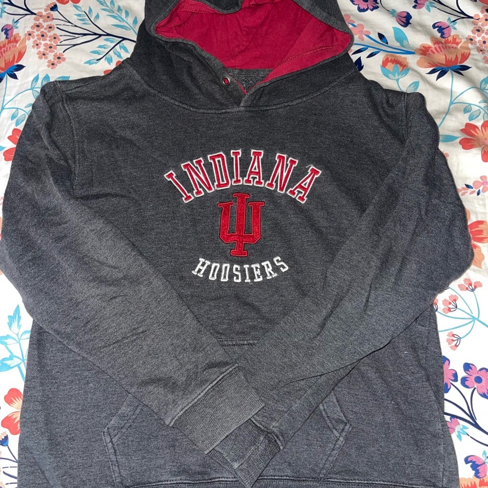 Stadium Athletics Indiana Hoosiers Charcoal Hoodie with Red Lining